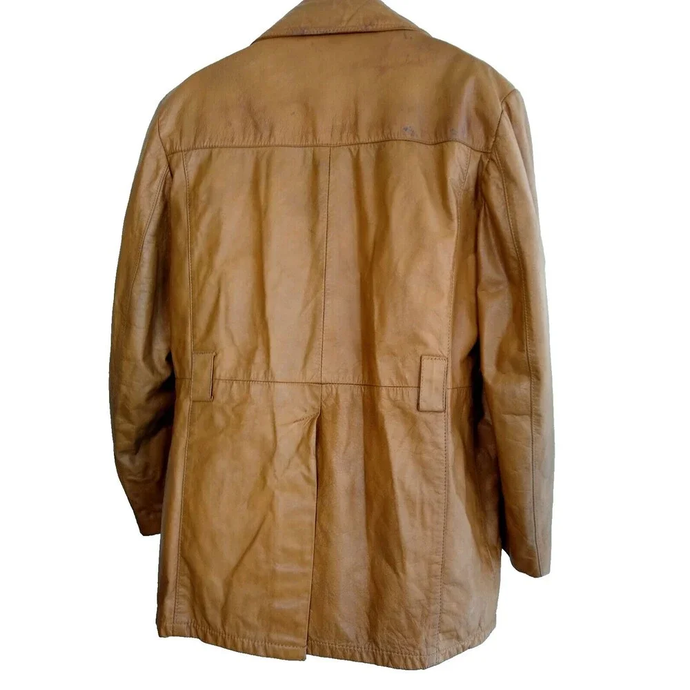 Sears Vintage Mens Sz 44R Brown Leather Biker Jacket Coat w Zip out Fleece Liner